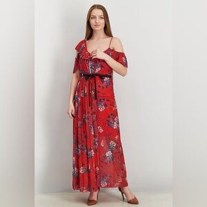 French Connection Red Floral Asymmetrical Sleeve Strappy Dress | Size 10
